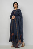 Aegean Blue with Beige Floral Hand-Block Printed Kota Dupatta