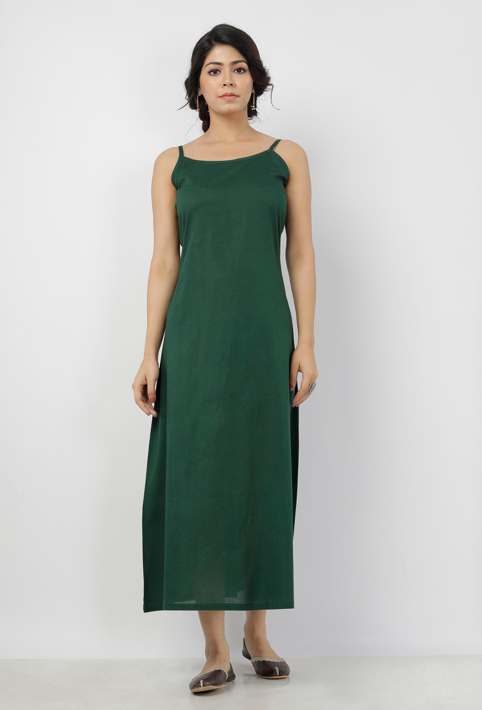 Irvin Bottle Green Round Neck Straight Fit Cotton and Kota Sleeves Plain Kurta