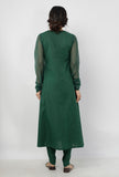 Irvin Bottle Green Round Neck Straight Fit Cotton and Kota Sleeves Plain Kurta