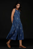 Azure Blue Block Print Cut Sleeves Cotton Dress