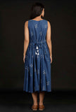 Azure Blue Block Print Cut Sleeves Cotton Dress