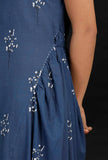 Azure Blue Block Print Cut Sleeves Cotton Dress