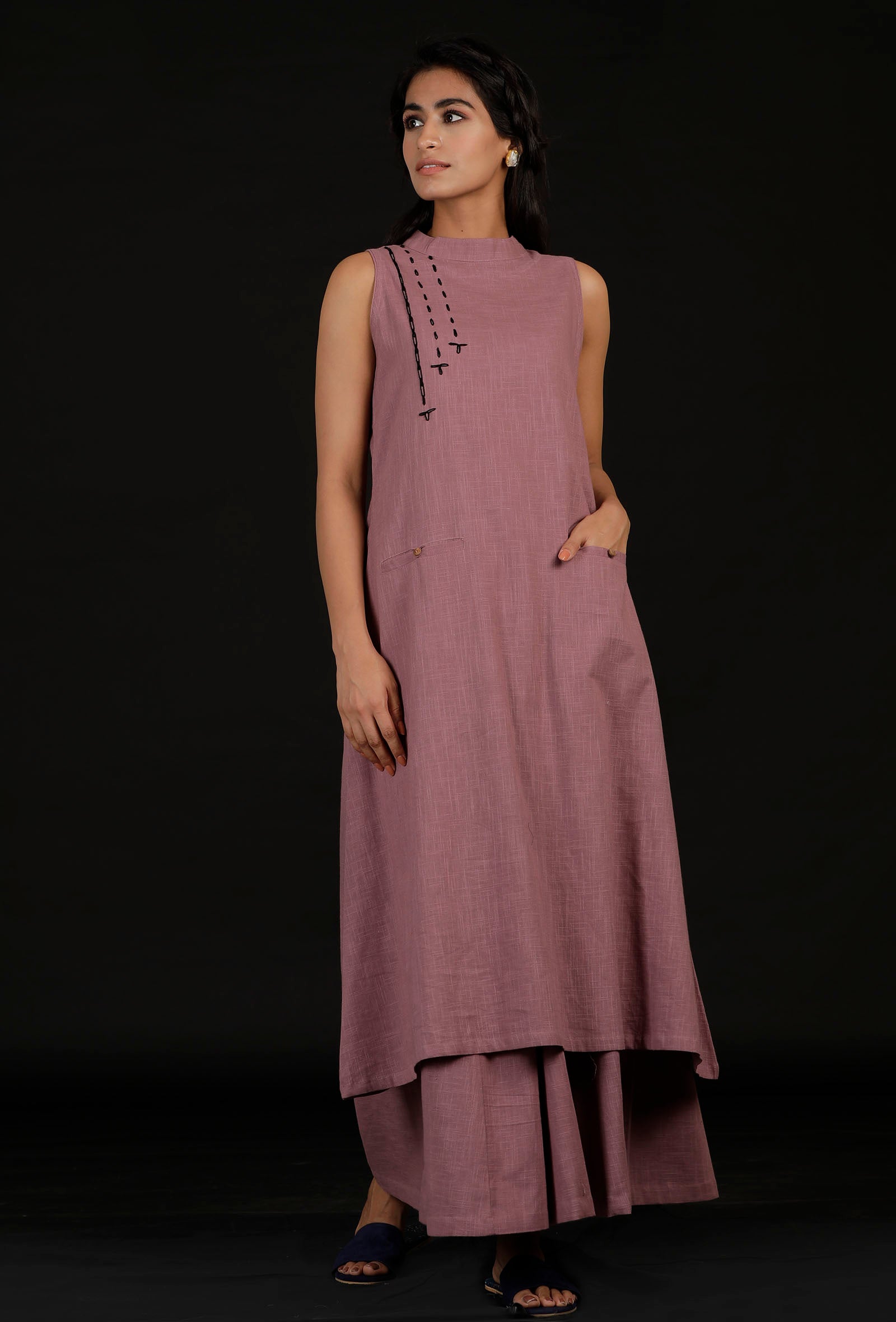 Set of 2: Plum Cotton Kurta and Pallazo