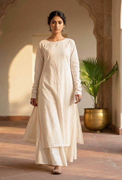 Buy Off White Cotton Full Sleeves Long Kurta Online @ Tjori.Com. Easy  Return  TJORI
