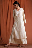 Set of 2: Off White and Golden Kurta with Palazzo