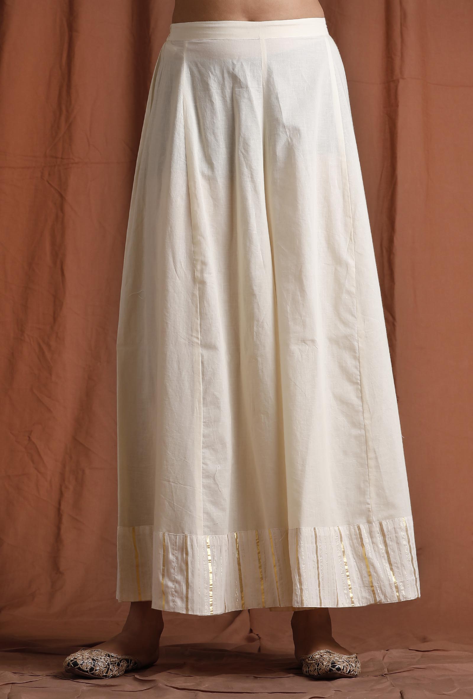 Set of 2: Off White and Golden Kurta with Palazzo