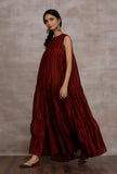Insha Maroon Chanderi Tier Long Dress