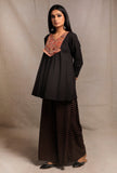 Black Front Embroidered Gathered Short Kurta
