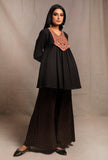 Black Front Embroidered Gathered Short Kurta