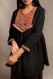 Black Front Embroidered Gathered Short Kurta