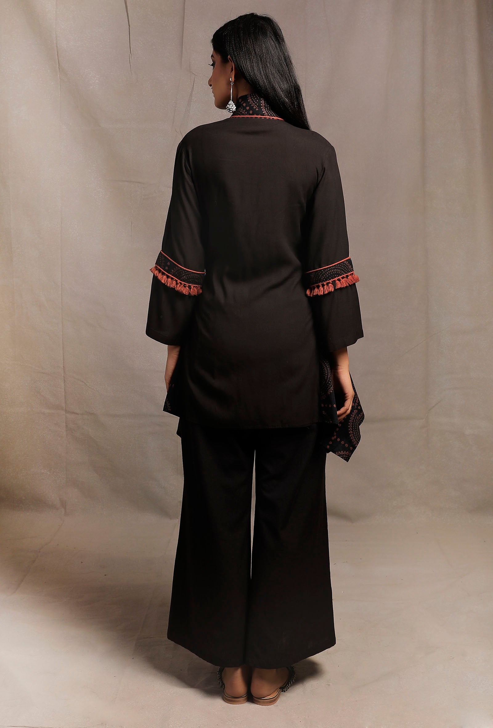 Black Asymmetrical Front Tie Robe