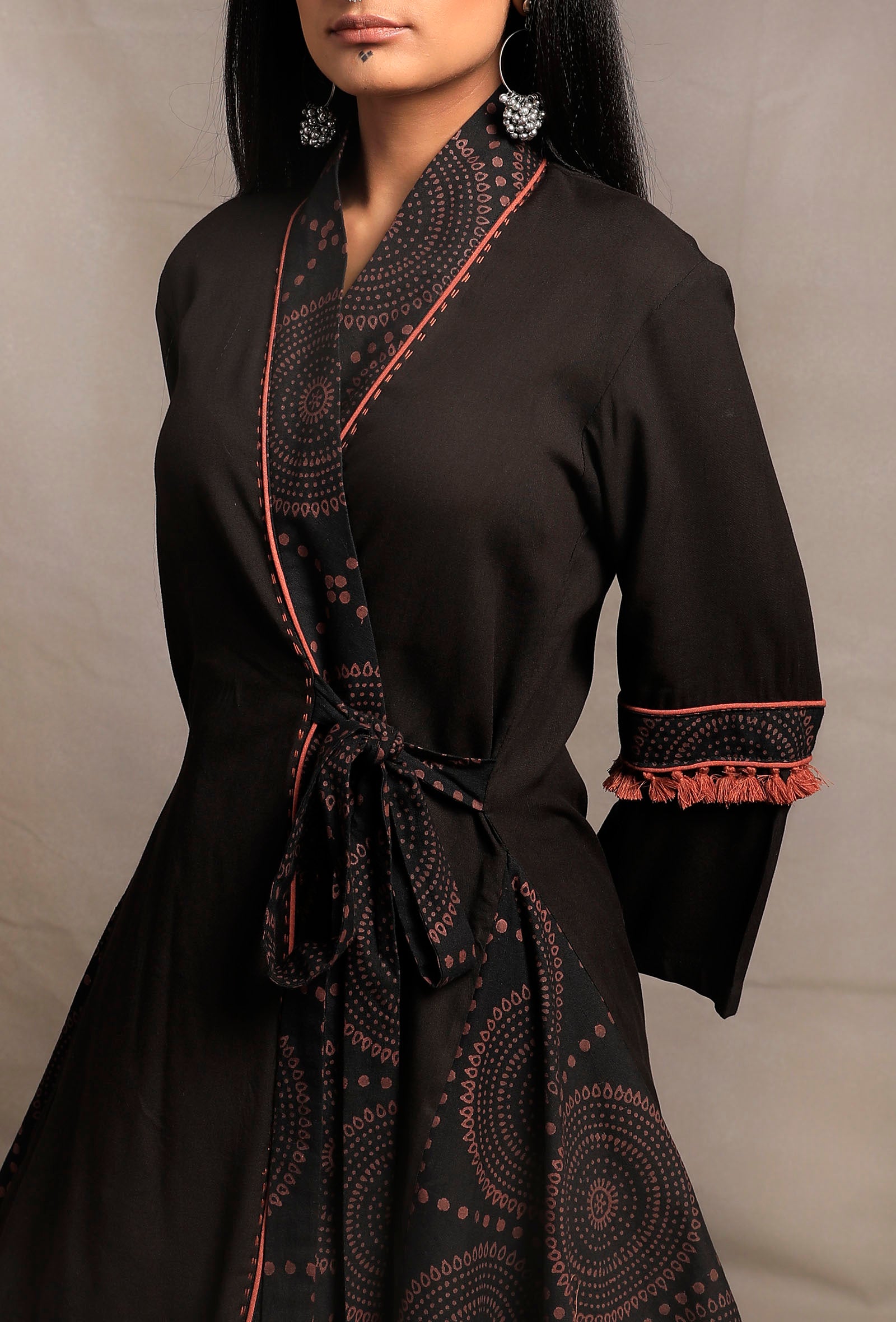 Black Asymmetrical Front Tie Robe