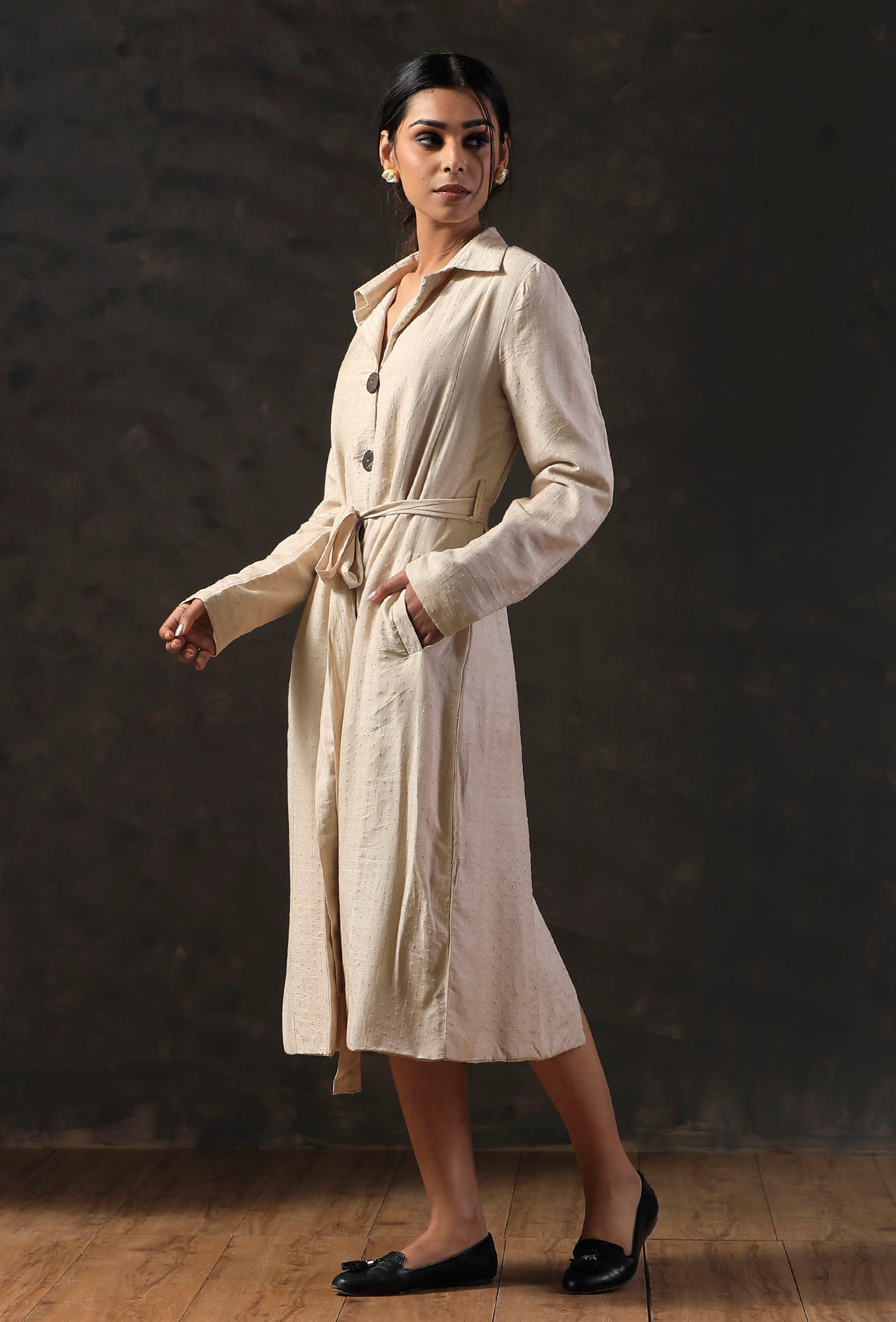 Beige Cotton Silk Trench Coat