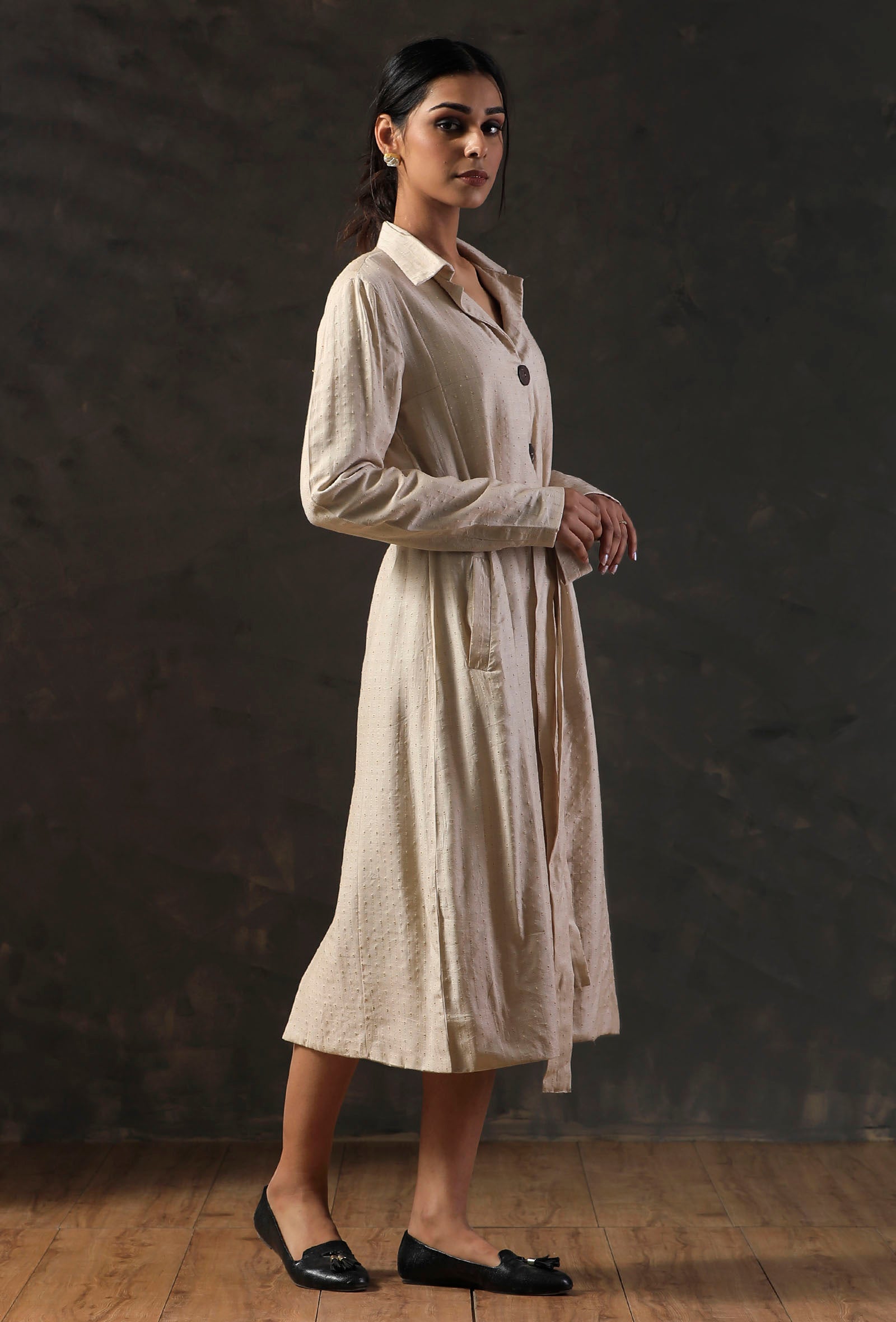 Beige Cotton Silk Trench Coat