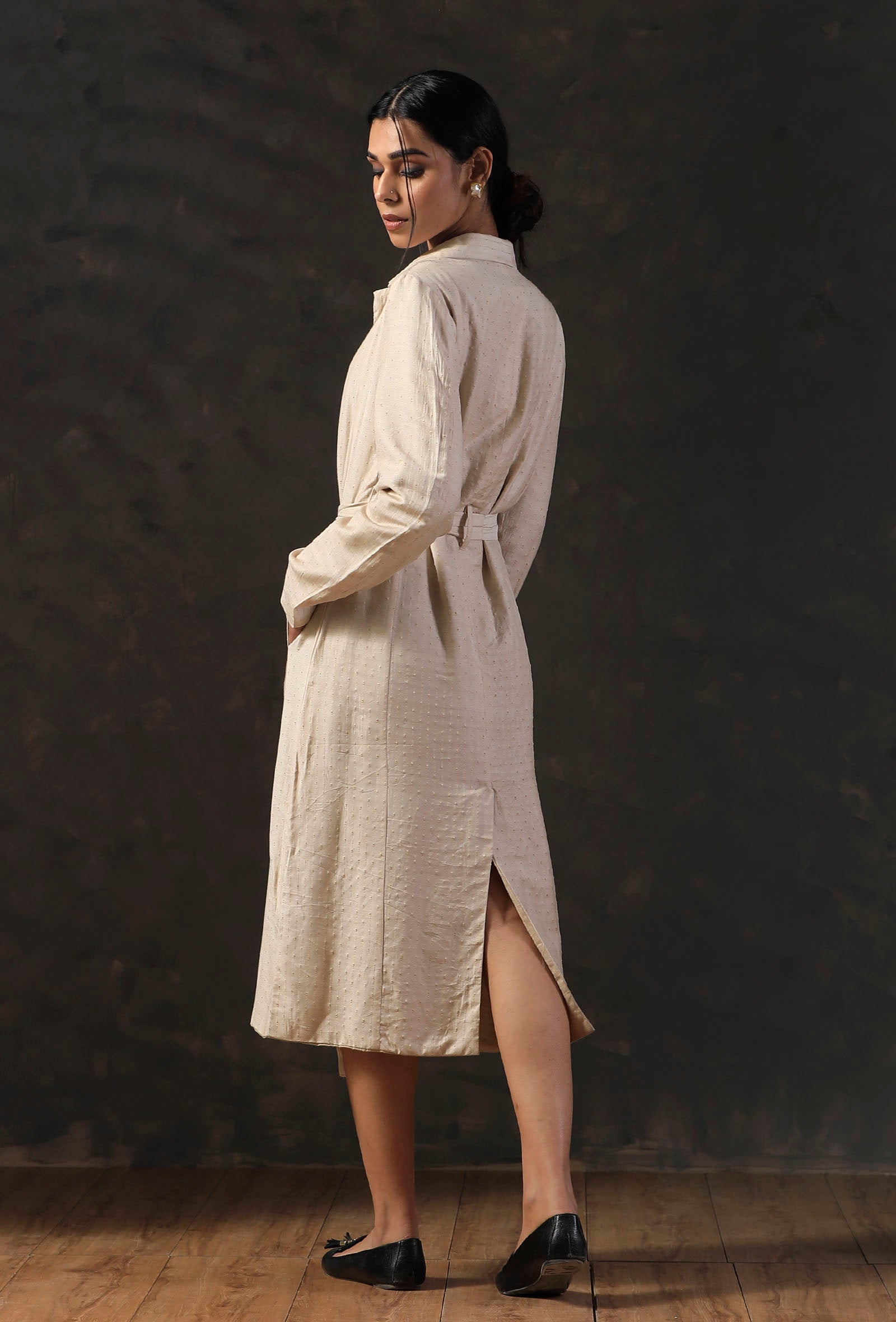 Beige Cotton Silk Trench Coat