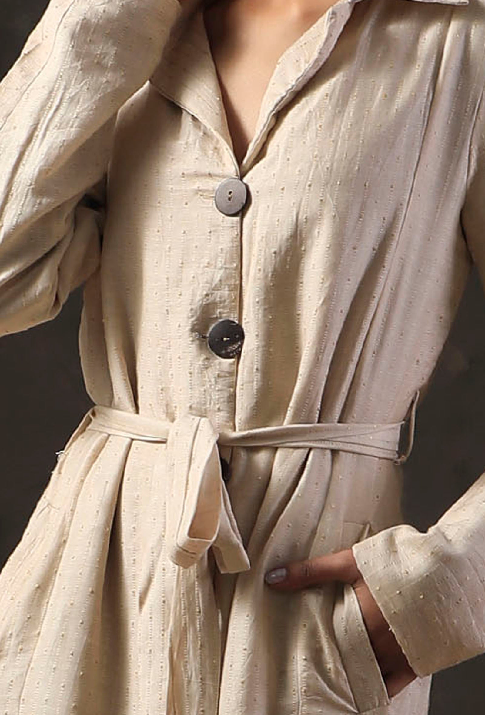 Beige Cotton Silk Trench Coat