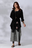 Black Asymmetrical Tie-Up Overlay With Ikkat Detailing