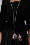 Black Asymmetrical Tie-Up Overlay With Ikkat Detailing