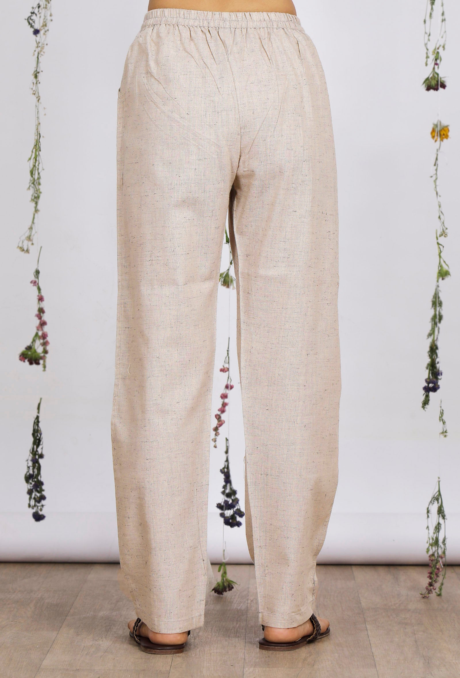 Beige Straight Cotton Khadi Pants