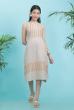 Beige Cotton Stripe Dobby Straight Cotton Dress