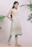 Beige Cotton Stripe Dobby Straight Cotton Dress
