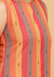 Pink Multicolor Straight Sleeveless Boat Neck Woven Kurta