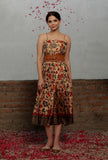 Beige Kalamkari Printed Cotton Silk Midi Dress With Single Buckle Belt
