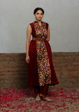 Beige Kalamkari Printed Cotton Silk Midi Dress With Single Buckle Belt