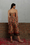 Beige Kalamkari Printed Cotton Silk Midi Dress With Single Buckle Belt