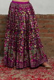 Plum Kalamkari Printed Cotton Silk Pleated Long Skirt