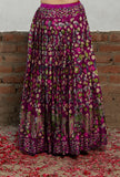 Plum Kalamkari Printed Cotton Silk Pleated Long Skirt