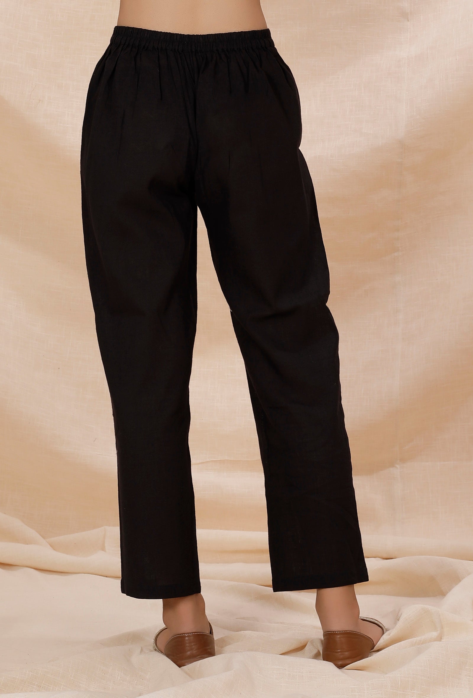 Black Plain Cotton Straight Pants