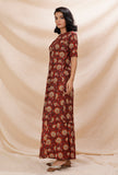 Set of 2: Rust Red Kalamkari Cotton Kurta With Flared Cotton Pants