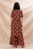 Set of 2: Rust Red Kalamkari Cotton Kurta With Flared Cotton Pants