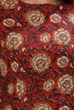 Set of 2: Rust Red Kalamkari Cotton Kurta With Flared Cotton Pants