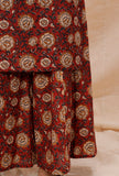 Set of 2: Rust Red Kalamkari Cotton Kurta With Flared Cotton Pants