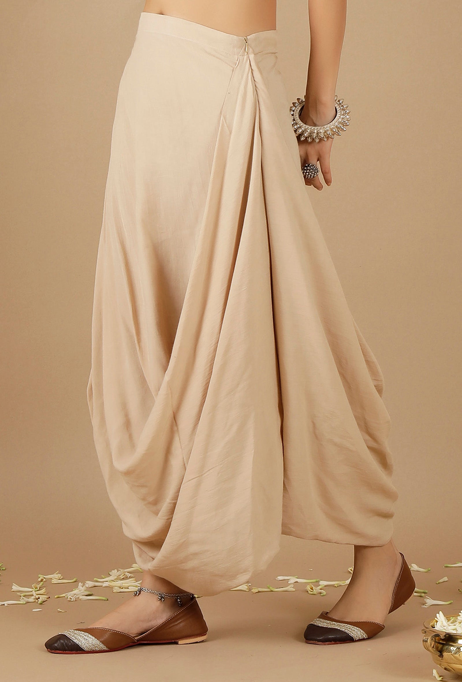 Beige Plain Drape Skirt