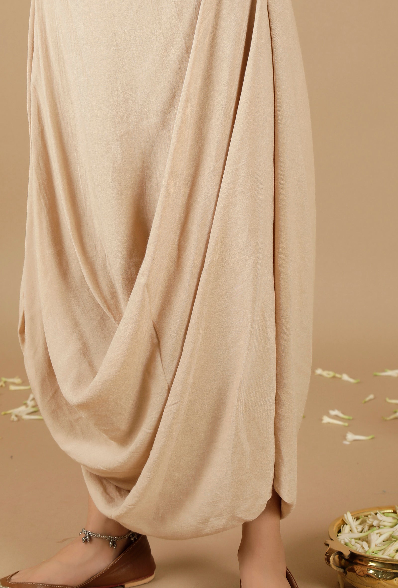 Beige Plain Drape Skirt