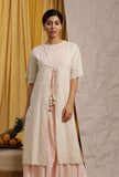 Off White-Baby Pink Cotton Schiffli Front Open Cotton Kurta