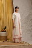 Off White-Baby Pink Cotton Schiffli Front Open Cotton Kurta