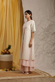 Off White-Baby Pink Cotton Schiffli Front Open Cotton Kurta