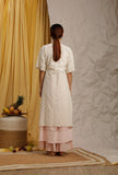 Off White-Baby Pink Cotton Schiffli Front Open Cotton Kurta