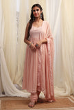 Bermuda Peach Georgette Dupatta With Sequin Embroidered Border