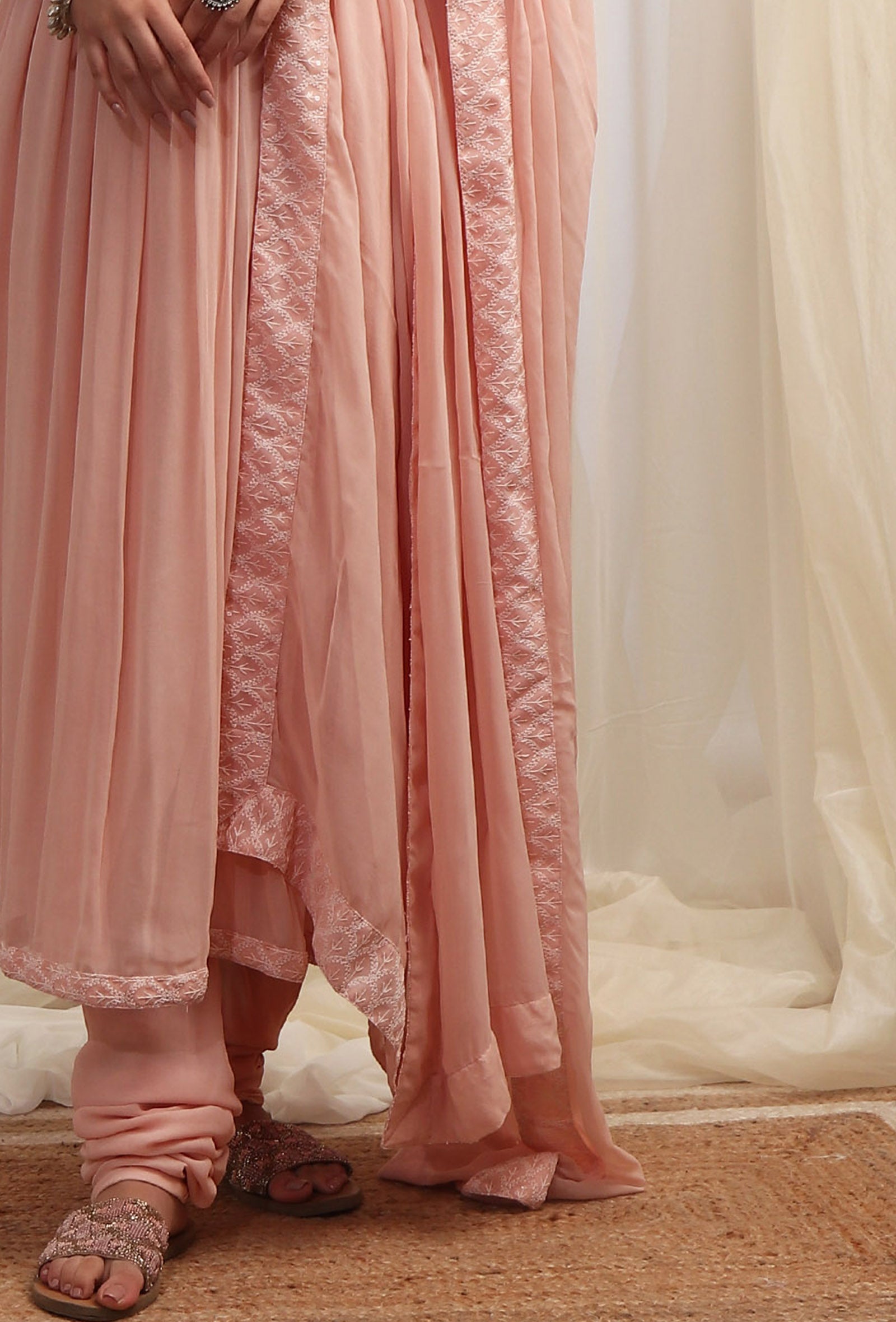 Bermuda Peach Georgette Dupatta With Sequin Embroidered Border