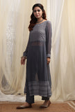 Anchor Grey Boat Neck Front Slit Kurta