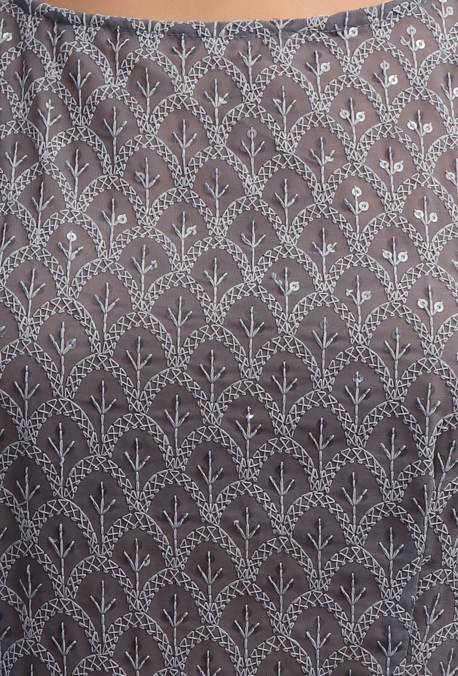 Anchor Grey Boat Neck Front Slit Kurta