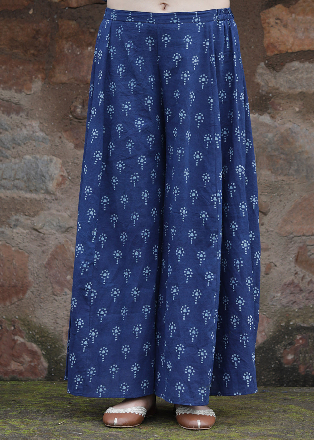 Set Of 2:Luni Indigo Printed Tiered Kurta & Palazzo Pants