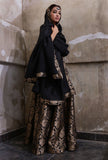 Set Of 3: Black Banarasi Jacquard Crop Top, Skirt, & Silk Organza Dupatta