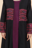 Black Front-Open Handwoven Kullu Patti Detailed Cashmilon Flared Overlay