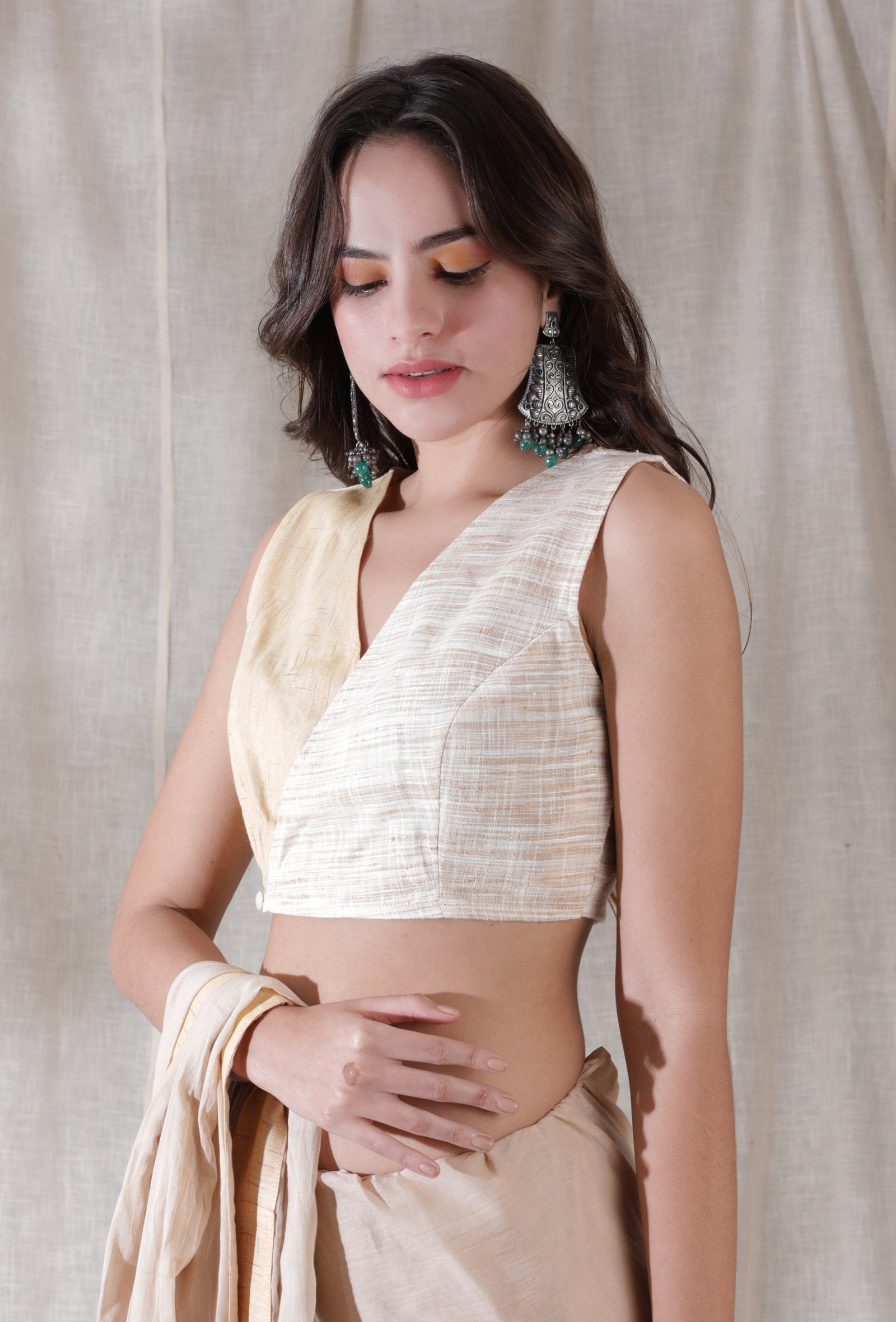 Blonde yellow and beige khadi overlapped blouse